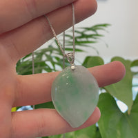Natural Ice Jadeite "Longevity Peach" ShouTao Necklace With 14k Yellow Gold Diamond Bail