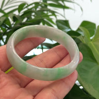 Baikalla Genuine White & Green Burmese Jadeite Jade Bangle Bracelet (59.01mm)#923