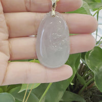 14k Yellow Gold Genuine Burmese Light Lavender Jadeite Happiness and Safety (Fu & Pingan) Pendant Necklace