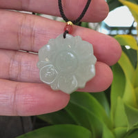 Baikalla "Lucky Lotus" White Nephrite Jade Pendant Necklace