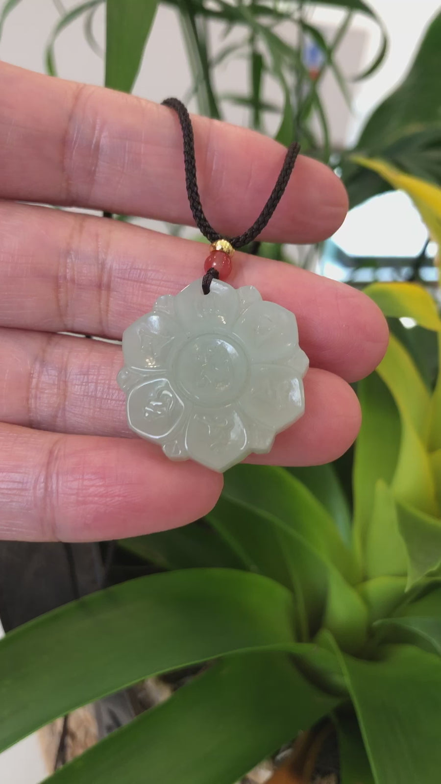 Baikalla "Lucky Lotus" White Nephrite Jade Pendant Necklace