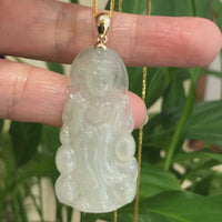 Baikalla 14k "Goddess of Compassion" Guan Yin Genuine Burmese Jadeite Jade Necklace With Bail