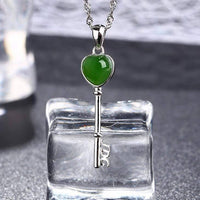 Baikalla Jewelry Nephrite Jade Necklace Baikalla™ "The Key to My Heart" Sterling Silver Genuine Nephrite Green Jade Key Pendant Necklace