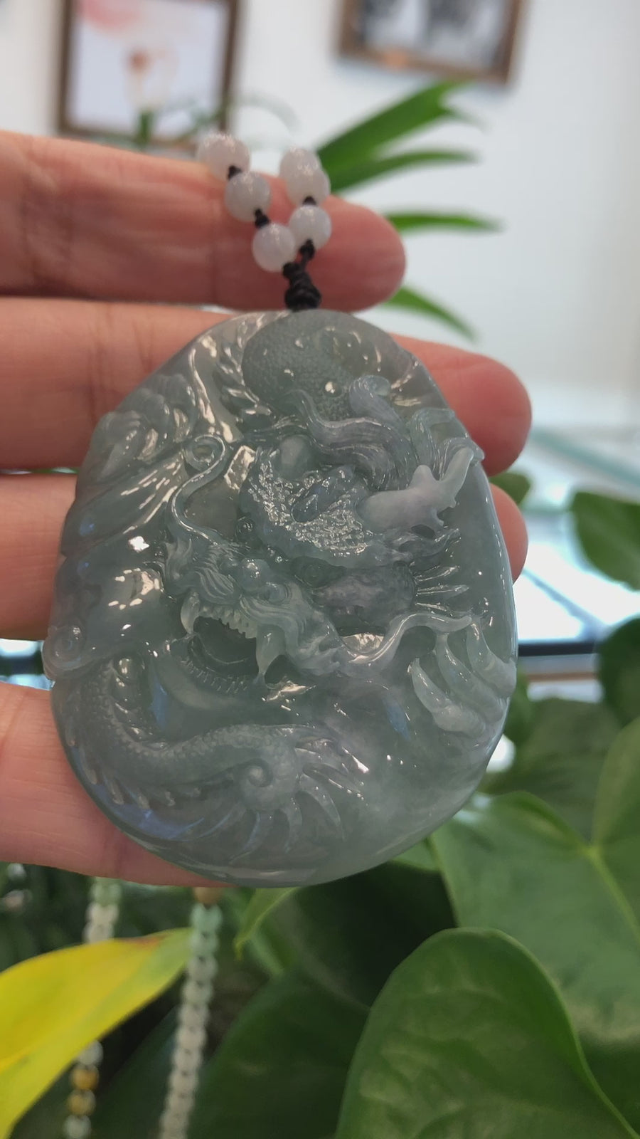 Baikalla™ "Soring Dragon" Natural Jadeite Jade Blue Green Pendant Necklace For Men, Collectibles.