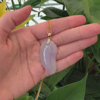 "Shou Tao" (Longevity Peach) Natural Ice Lavender Jadeite Jade, Necklace With 14k Yellow Gold Bail