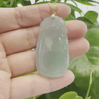 Baikalla Natural Green Jadeite Jade Shou Tao ( Longevity Peach ) Necklace With 14k Yellow Gold VS1 Diamond Bail