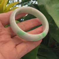 "Classic Half-Round Bangle" Genuine Burmese Green Jadeite Jade Bangle Bracelet (55.43 mm) #703