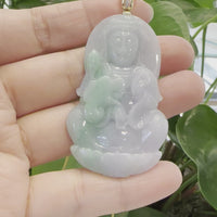 Baikalla 14k "Goddess of Compassion" Genuine Burmese Jadeite Jade Guanyin Necklace With Diamond Bail