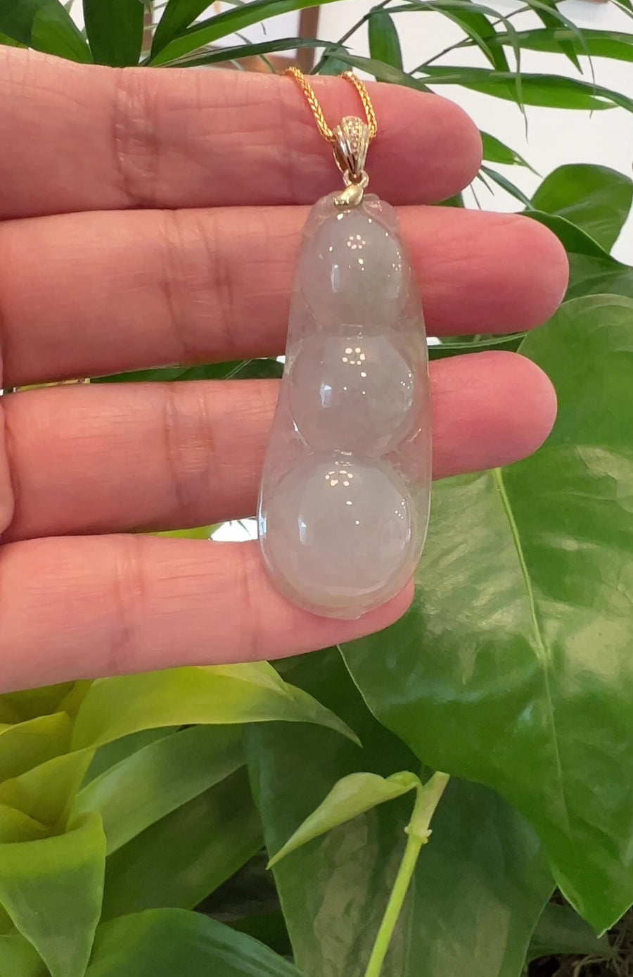 Genuine Ice Jadeite Jade Fu Dou Necklace With White Gold VSI Diamond Bail