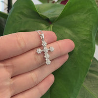 18K White Gold Cross Pendant Necklace With VS1 Diamonds