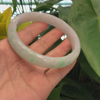 "Classic Bangle" Burmese White & Green Jadeite Jade Men's Bangle Bracelet (75.73 mm) #712