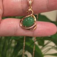 18K Rose Gold "Swan" Imperial Jadeite Jade Cabochon Necklace with Diamonds