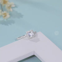 Baikalla™ "Annalise" Sterling Silver Moissanite 4 Prong Square Halo Promise Ring