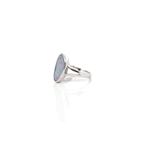Baikalla Jewelry Sterling Silver Gemstone Ring Sterling Silver Oval Australian Black Opal Bezel Set Ring