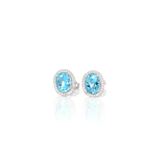 Baikalla Jewelry Silver Gemstones Earrings Swiss Blue Topaz Baikalla™ Classic Sterling Silver Natural Amethyst Topaz Garnet Citrine Stud Earrings With CZ