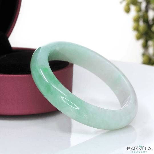 Baikalla Jewelry Jade Bangle Genuine Burmese Ice-Green Jadeite Jade Bangle Bracelet ( 58 mm ) #105