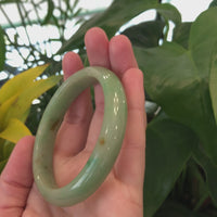 Baikalla Genuine Burmese Yellowish Green Jadeite Jade Oval Bangle (56.29 mm) #341