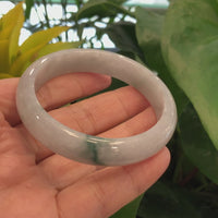 "Classic Bangle" Forest Green & White Jadeite Jade Bangle Bracelet (57.51 mm) #713