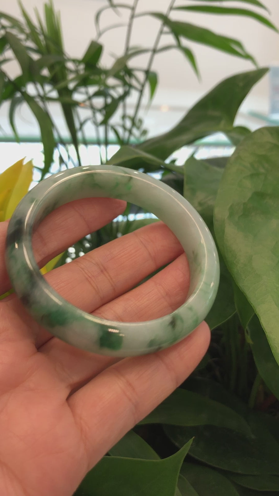 "Princess Half Round" Genuine Burmese Forest Green Jadeite Jade Bangle Bracelet (56.23 mm) #706