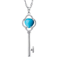 Baikalla Jewelry Silver Gemstone Necklace Baikalla™ "The key to my heart" Sterling Silver Genuine Persian Blue Arizona Turquoise Baikalla Key Pendant Necklace with CZ