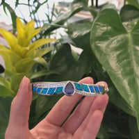 Sterling Silver Lab-Created Blue Opal Bracelet with Pear Lab-Created Blue Tanzanite, Blue Opal Bracelet, Opal Jewelry For Love, Birthstones