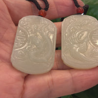 Baikalla™ "Dragon & Phoenix" Genuine HeTian White Nephrite Jade Pendant Necklace