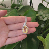 Sterling Silver Natural Cushion Cut Citrine Necklace With CZ