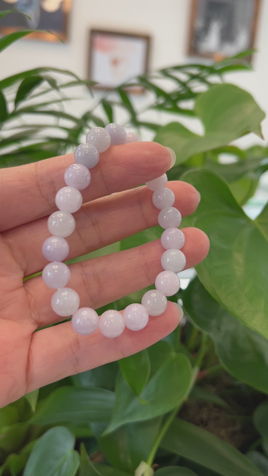 Jadeite Jade 9 mm Round Lavender Beads Bracelet ( 9 mm )
