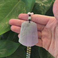 Genuine Lavender & Green Jadeite Jade "Good Luck & Safety" Pendant Necklace With Real Jadeite Bead Necklace