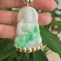 Baikalla 14k "Goddess of Compassion" Genuine Burmese Jadeite Jade Guanyin Lotus Necklace