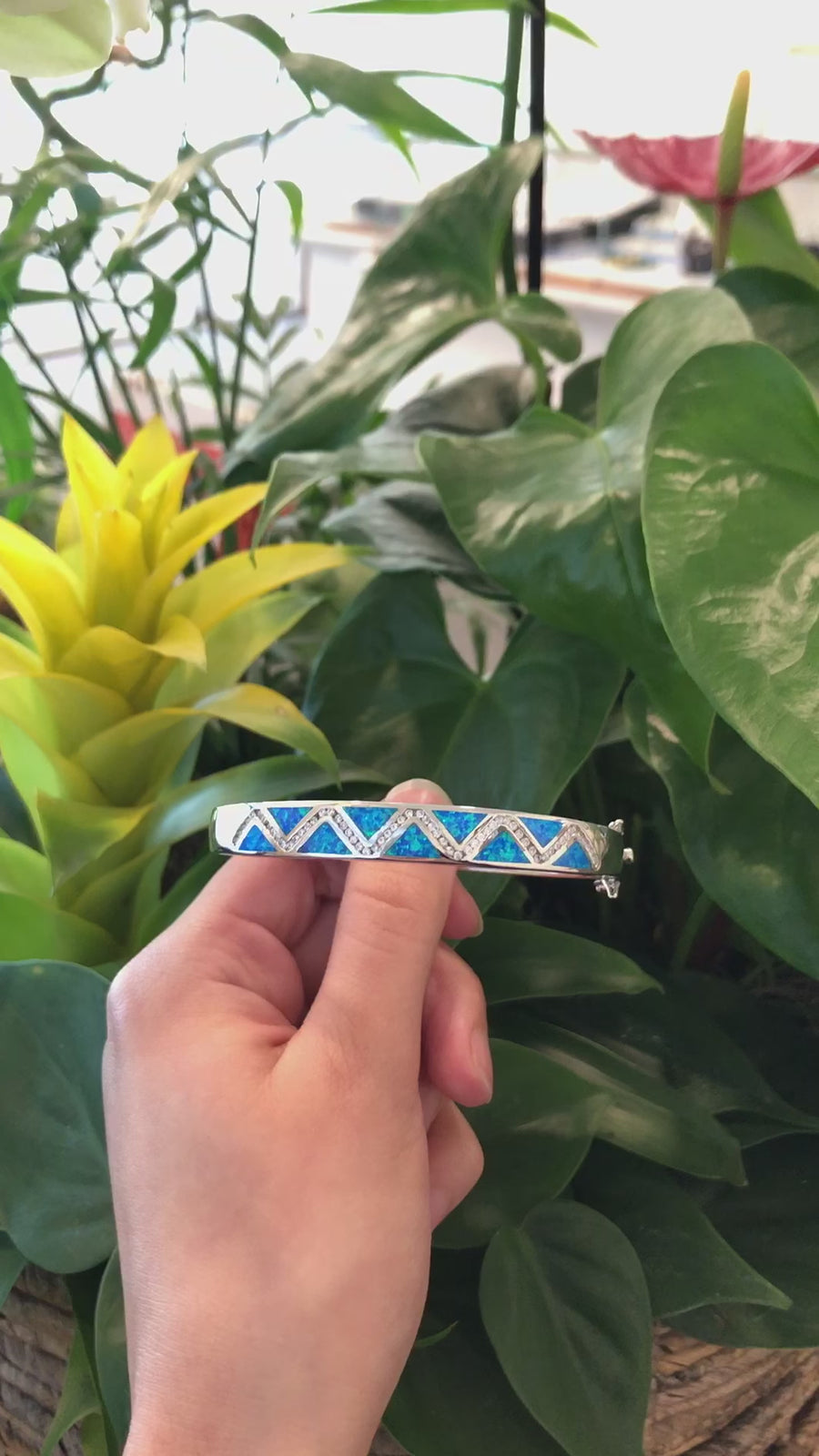 Baikalla™ Sterling Silver Lab-Created Blue Opal Bracelet with CZ, Blue Opal Bracelet, Opal Jewelry For Love, Birthstones