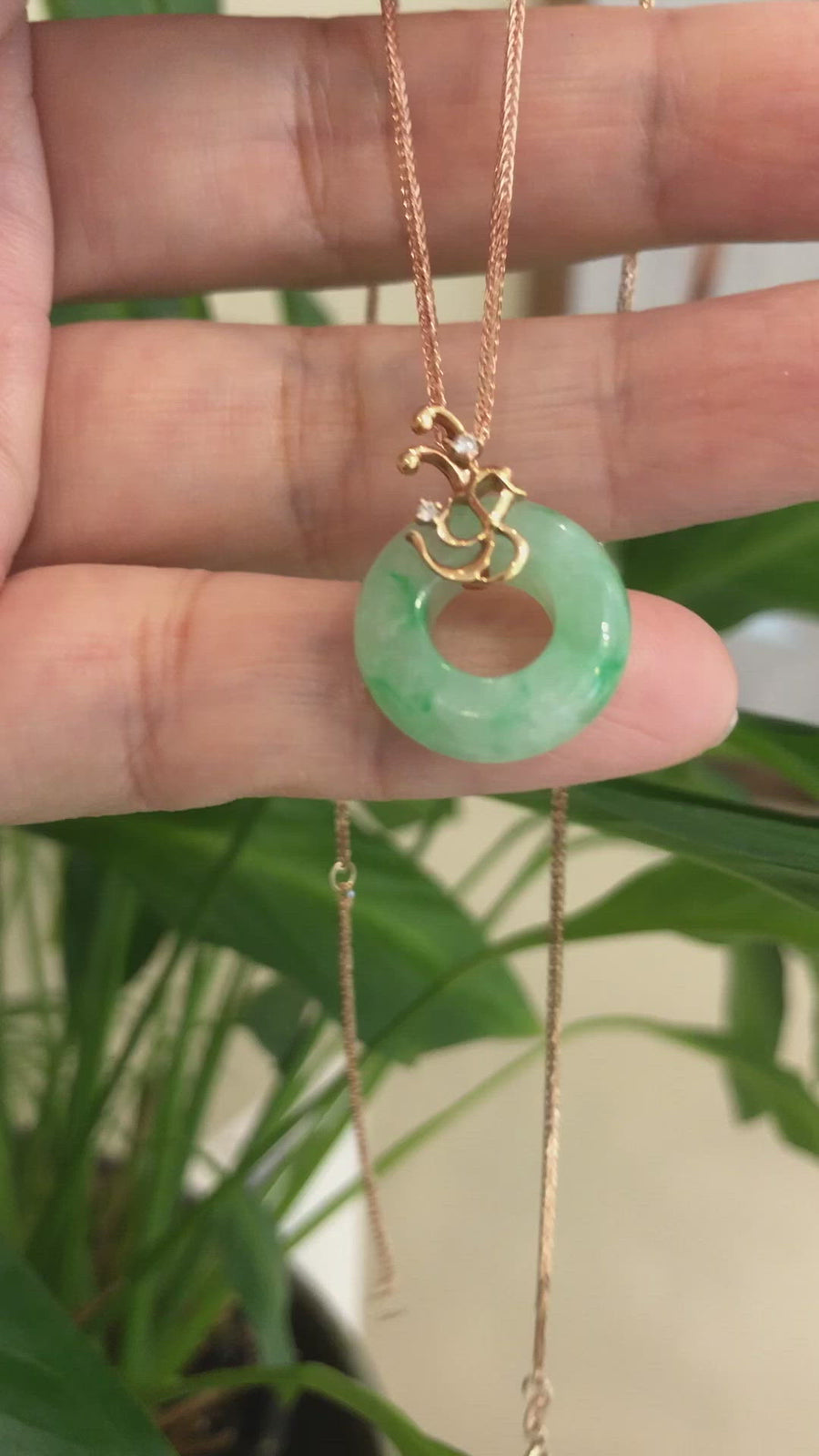 Baikalla™ "Good Luck Birdie" 18k Rose Gold Genuine Burmese Jadeite Lucky Kou Kou Pendant Necklace With Diamond