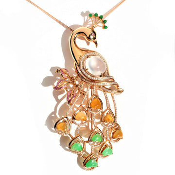 Baikalla Jewelry Gold Jadeite Necklace "Genuine Burmese Jadeite Phoenix" Baikalla Jewelry Signature Neck-Piece