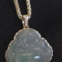 Baikalla 18K Rose Gold Genuine Burmese Ice Jadeite Jade Buddha Pendant with Diamonds