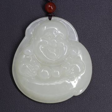 Baikalla Jewelry jade pendant Genuine HeTian White Nephrite Jade Happy Buddha Pendant Necklace