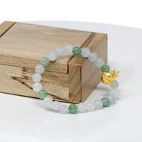 Baikalla Jewelry 24k Gold Jadeite Beads Bracelet Genuine High-quality Jade Jadeite Bracelet Bangle with 24k Yellow Gold Frog Charm #420