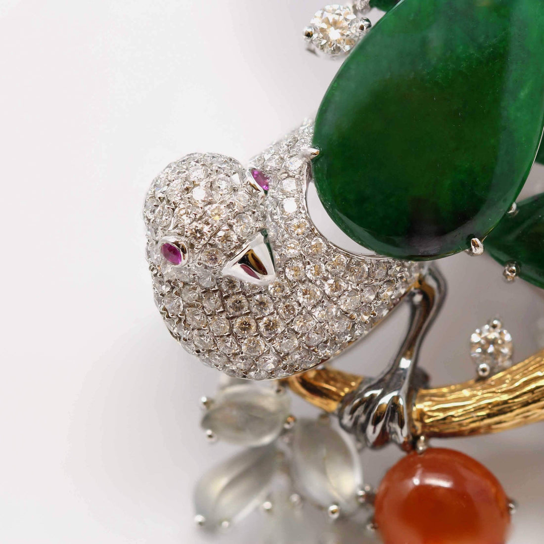 Baikalla Jewelry 18k Gold Jadeite Necklace "Bird on A Tree" Baikalla Jewelry Signature Neck-piece Brooch Necklace