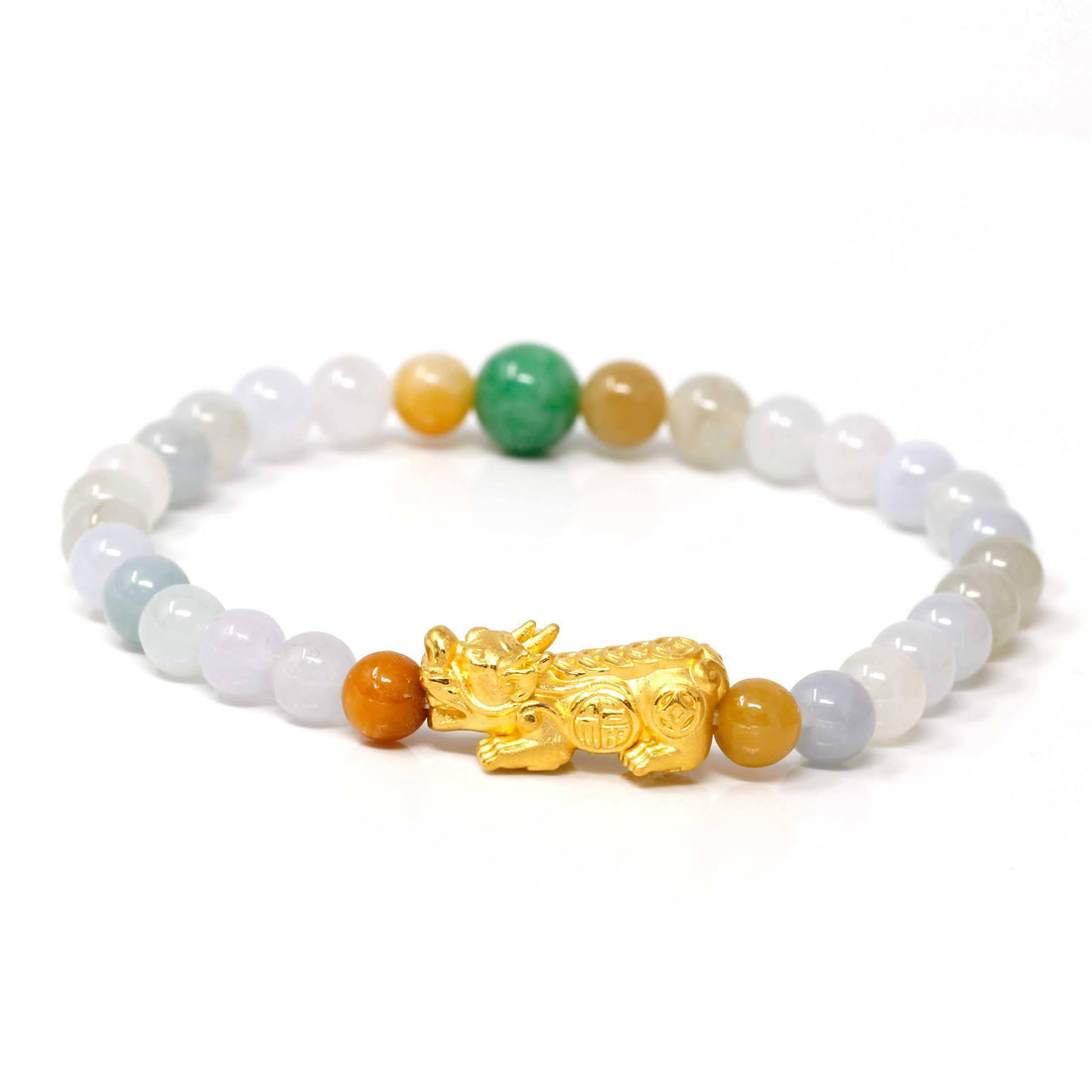 Baikalla Jewelry 24k Gold Jadeite Beads Bracelet Genuine High-quality Jade Jadeite Bracelet Bangle with 24k Yellow Gold PiXiu Charm Colorful  #422