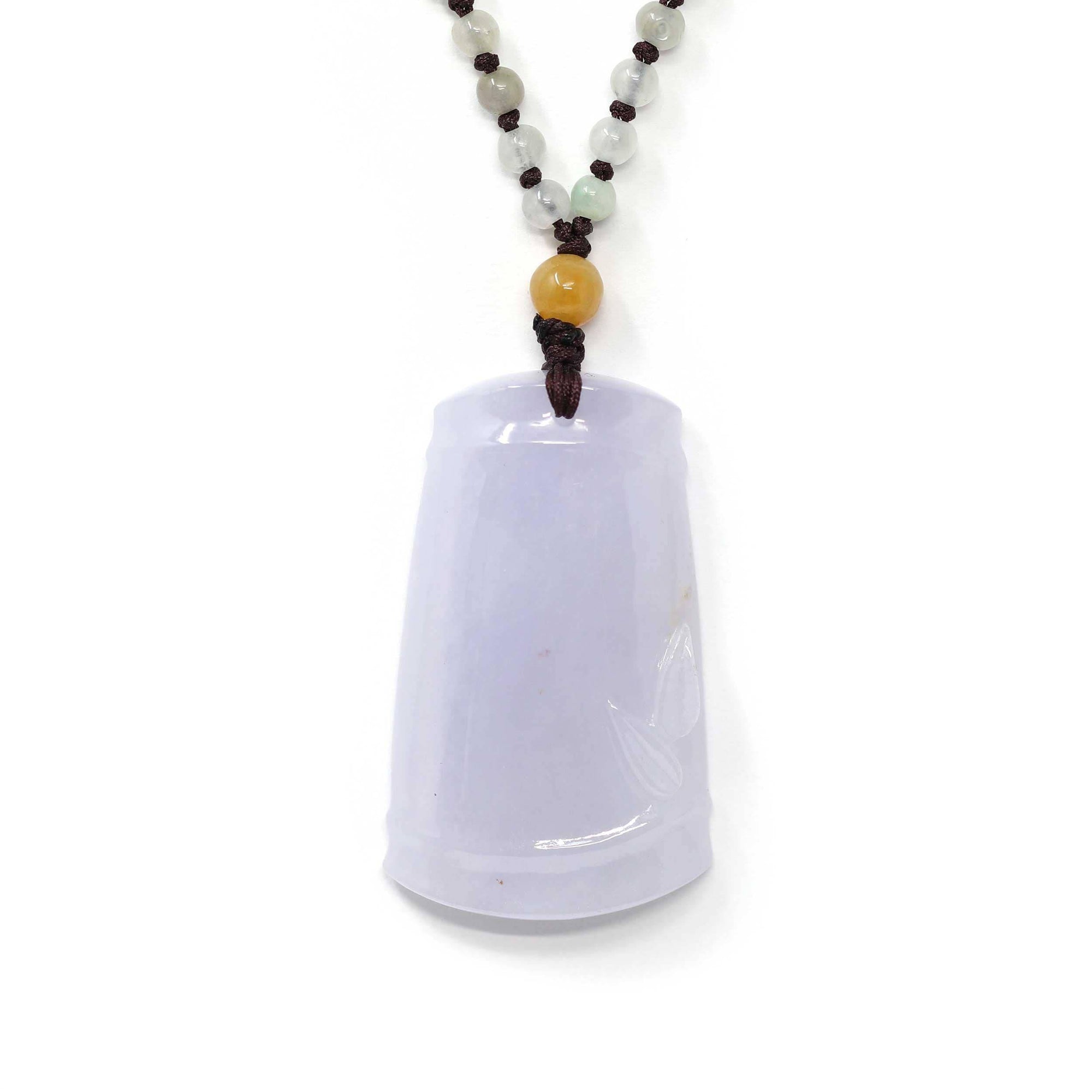 Baikalla Jewelry Jade Pendant Necklace Genuine Light Lavender Jadeite Jade Good Luck Bamboo Pendant Necklace With Real Jadeite Bead Necklace