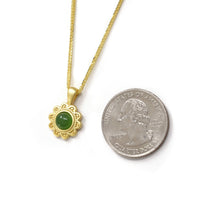 Baikalla Jewelry Jade Pendant Necklace Baikalla™ "Sunflower" Sterling Silver Nephrite Green Jade Classic Sun Flower Pendant Necklace