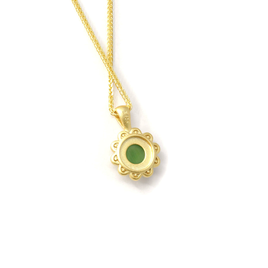 Baikalla Jewelry Jade Pendant Necklace Baikalla™ "Sunflower" Sterling Silver Nephrite Green Jade Classic Sun Flower Pendant Necklace