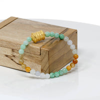 Baikalla Jewelry 24k Gold Jadeite Beads Bracelet XS 6 Inches Genuine High-quality Jade Jadeite Bracelet Bangle with 24k Yellow Gold Buddha Symbol ( Six Word Proverbs ) Charm #419