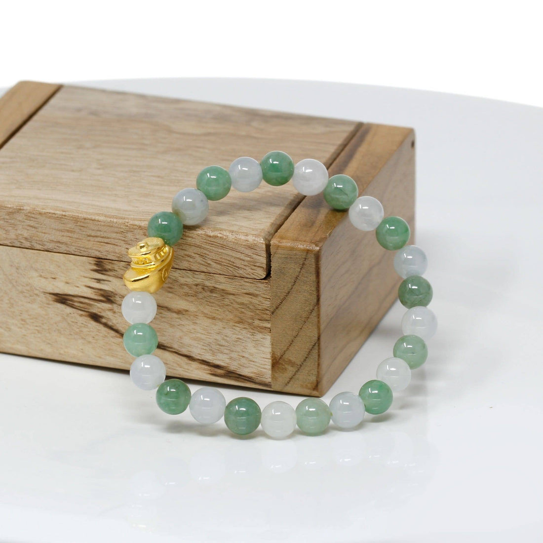 Baikalla Jewelry 24k Gold Jadeite Beads Bracelet Genuine High-quality Jade Jadeite Bracelet Bangle with 24k Yellow Gold Boat Charm #415
