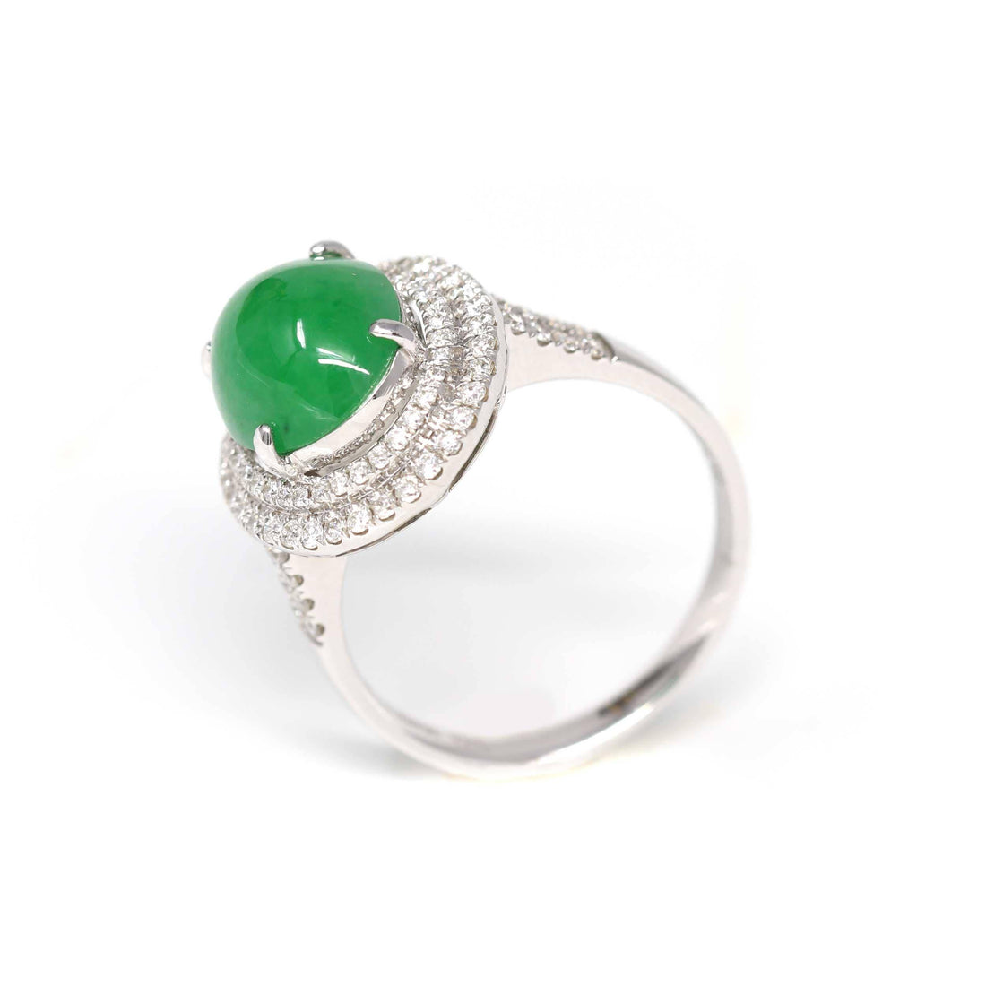 Baikalla Jewelry Jadeite Engagement Ring 18k White Gold Imperial Green Jadeite Jade Ring With Diamonds