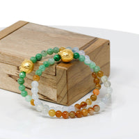 Baikalla Jewelry 24k Gold Jadeite Beads Bracelet Genuine High-quality Jade Jadeite Colorful Bracelet Bangle with 24k Yellow Gold Cat Charm #413
