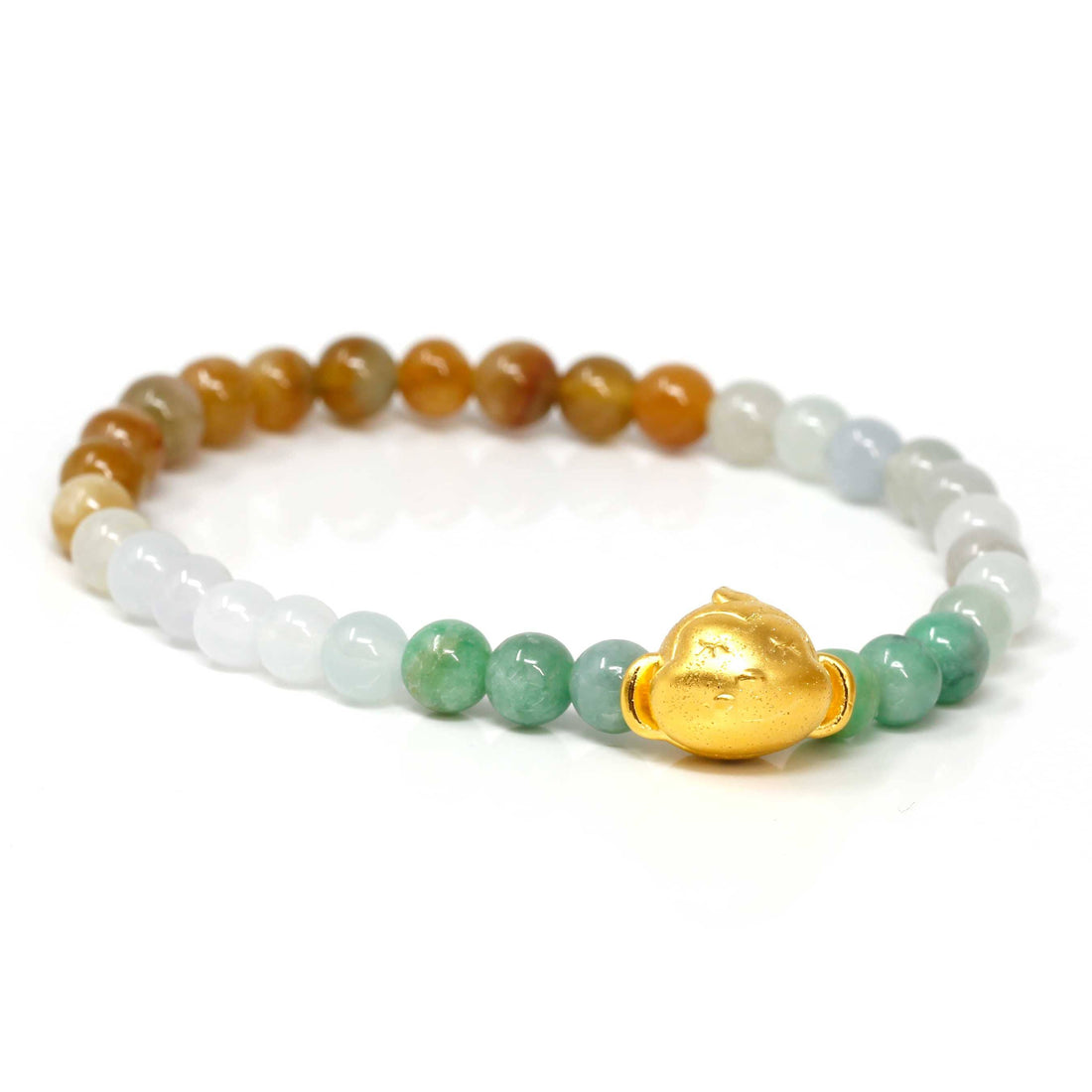 Baikalla Jewelry 24k Gold Jadeite Beads Bracelet Genuine High-quality Jade Jadeite Bracelet Bangle with 24k Yellow Gold Monkey Charm Colorful  #411