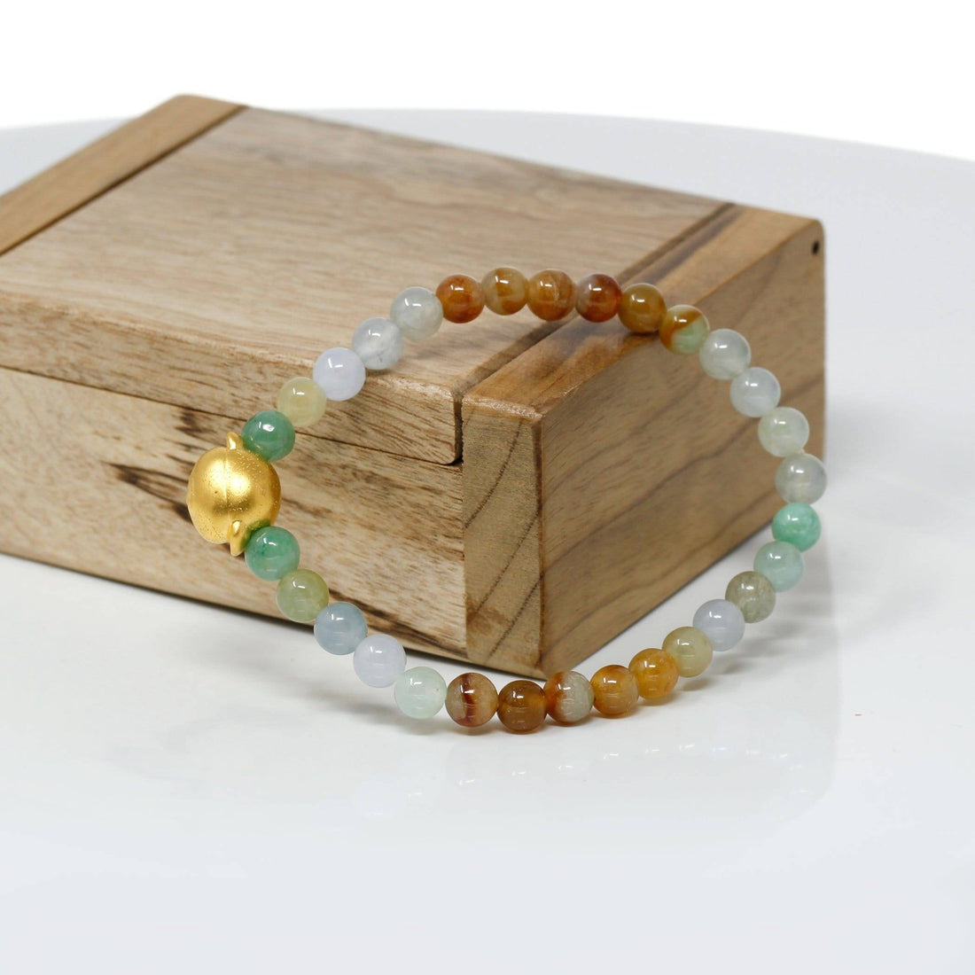 Baikalla Jewelry 24k Gold Jadeite Beads Bracelet Genuine High-quality Jade Jadeite Bracelet Bangle with 24k Yellow Gold Monkey Charm Colorful  #411