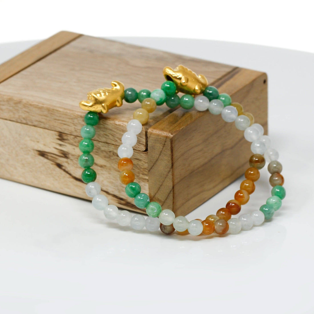 Baikalla Jewelry 24k Gold Jadeite Beads Bracelet Genuine High-quality Jade Jadeite Bracelet Bangle with 24k Yellow Gold Crocodile Charm Colorful  #412