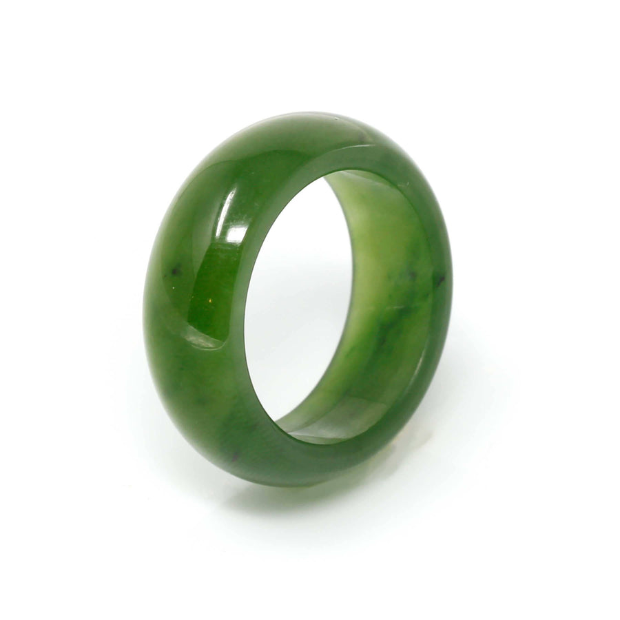 Baikalla Jewelry Jade Ring Natural Forest Green Nephrite Jade Band Ring