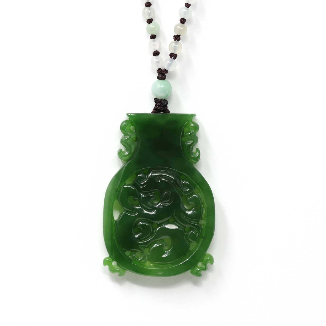 Baikalla Jewelry Jade Pendant Necklace Genuine HeTian Nephrite Green Jade Good Luck Vase Pendant Necklace With Dragon